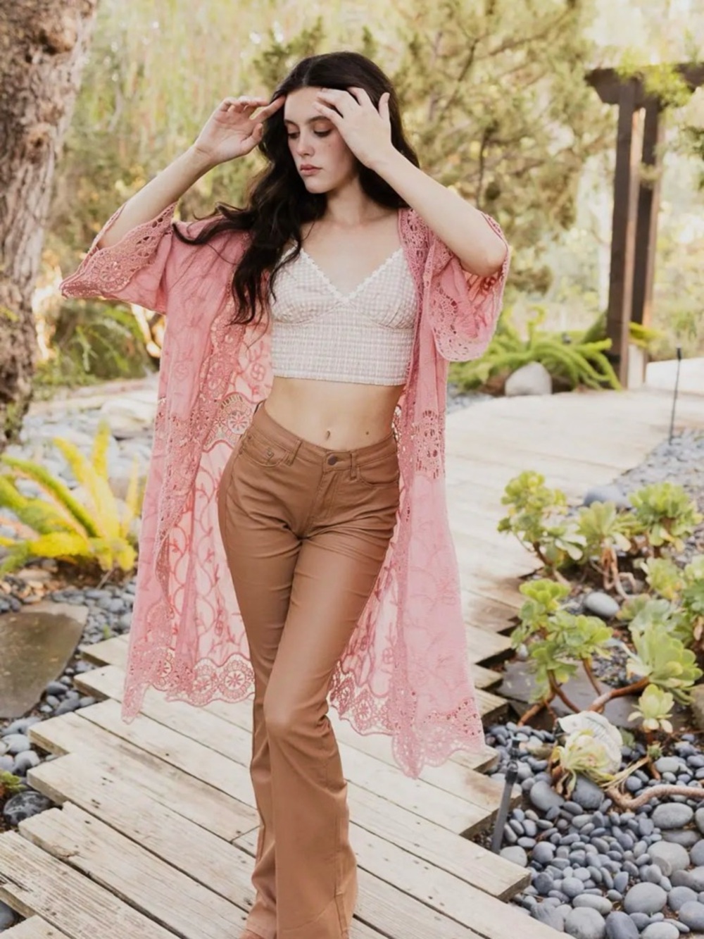 Pink Lace Duster Kimono